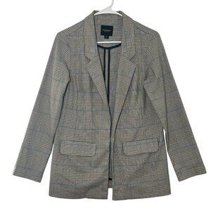 Liverpool Los Angeles Women’s Boyfriend Blazer Small Plaid Blue Beige Open Front